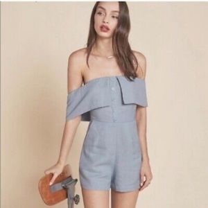 Reformation Frankie playsuit light blue off shoulder size 2 excellent condition